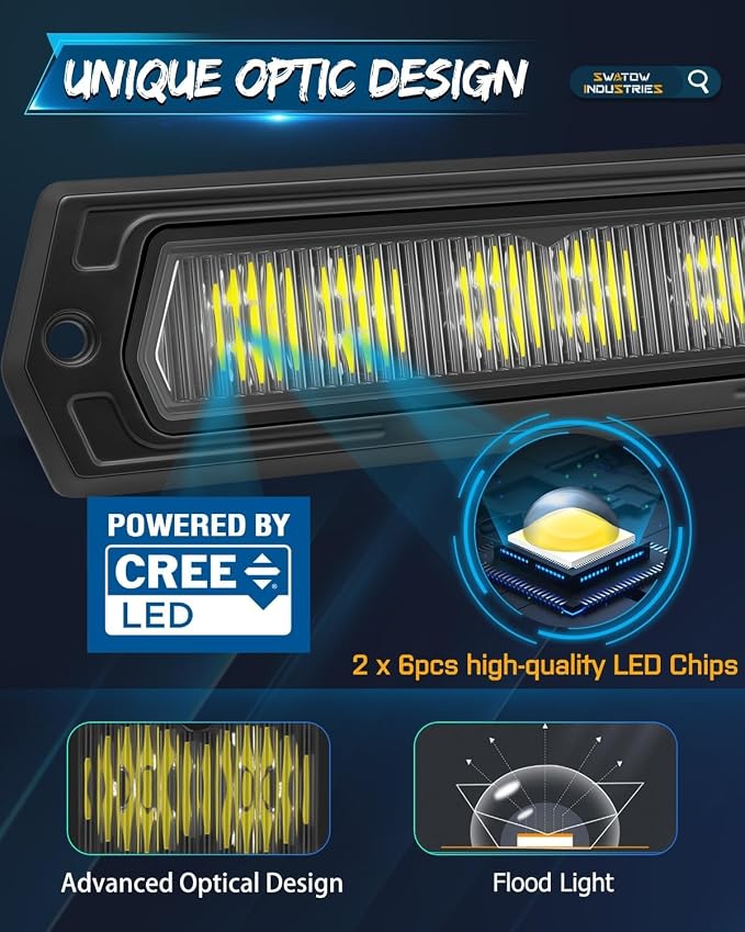 Flush Mount Pod Lights Flood 7 Inch CREE LED Light Bar Flood Driving Flush Mount Reverse Light Waterproof Work Lights for Truck Wrangler F150 Toyota Ram Chevy GMC SUV ATV UTV