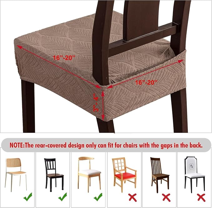 Removable Washable Dining Chair Seat Covers Set of 4,Stretch Jacquard Chair Seat Cushion Protector Slipcovers, Rear Covers