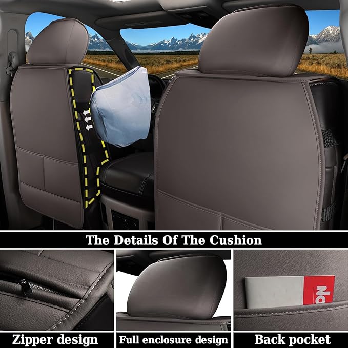 Coverado Leather Car Seat Covers, Waterproof Dooge Ram 1500 Seat Covers Compatible with 2002-2026 Dodge Ram 1500 2500 3500 with Flat Bench (Full Set, Coffee)