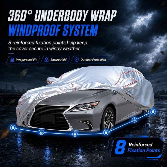 Waterproof All Weather Heavy Duty Vehicle Cover, 360° Underbody Wrap Windproof Design, Quick Install Outdoor Cover,（for Lexus ES 2001-2025）