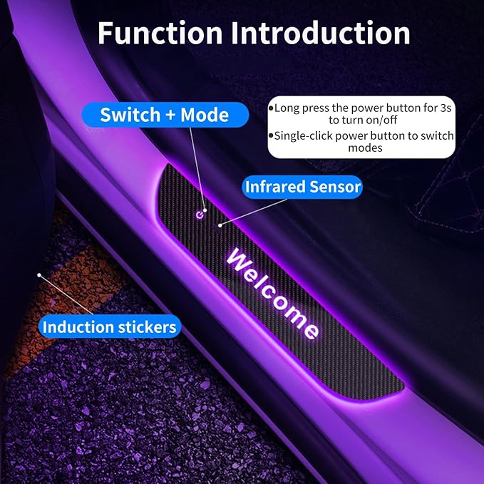 Custom Logo or Text LED Door Sills for Car Magnetic, Auto-Sensing Welcome Lights for Cars, Waterproof Car Pedal Lights, Personalized LED Car Door Sills, Applicable 99% of Models