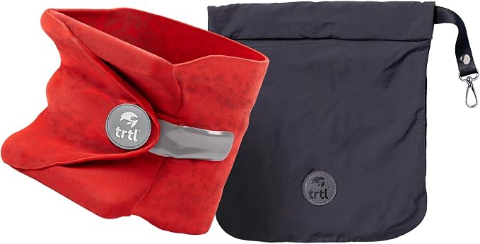 Trtl Pillow - Scientifically Proven Neck Support Travel Pillow for Airplanes - Lightweight and Machine Washable - Ergonomic Design for Traveling on Cars and Trains - Red