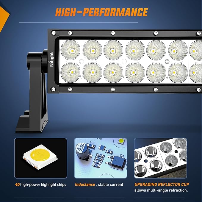Nilight 52Inch 300W Spot Flood Combo Led Light Bar Off Road Driving Lights Boat Lights Fog Light 12V On/Off 5 Pin Rocker Switch Power 14AWG Wiring Harness Kit-1 Lead for Trucks,2 Years Warranty