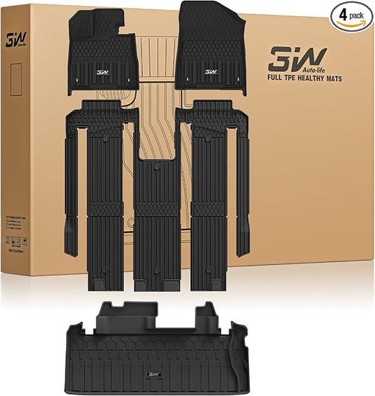 3W Floor Mats & Cargo Liner Fit Toyota Sienna Platinum with Refrigerator 2024-2026, TPE Custom Fit Floor Liner and Trunk Mat for Sienna 7 Seat (w/o Spare tire)