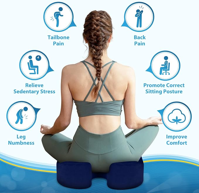 BlissTrends Seat Cushion,Thick Memory Foam Cushions for Office Chair, Car Seat, Airplane, Relieving Pressure Tailbone Sciatica Back Pain for Long Sitting Office Workers, Car Drivers 4.7in Thick Blue
