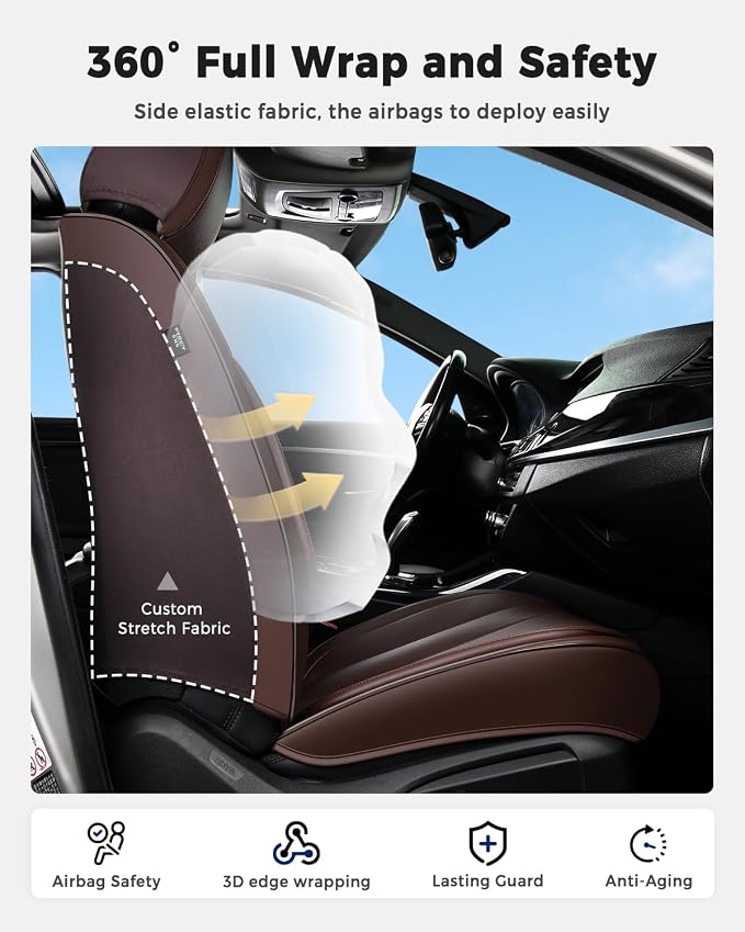 Huidasource Waterproof Faux Leather Car Seat Covers, Universal Fit for Most Cars, SUVs & Trucks, Airbag Friendly, Easy Installation, Scratch Proof for Family Travel, Coffee