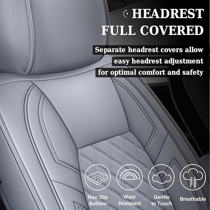Coverado Toyota Tundra Seat Covers, Leather Seat Covers Compatible with 2007-2021 Toyota Tundra Crew/Crewmax/Extended/Double Cab Automotive Seat Covers for Car Trucks (Front, Gray)