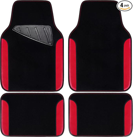 CAR PASS Rainbow Waterproof Universal Fit Faux Leather Car Carpet- Anti-Slip Nibbed Backing Floor Mats for SUV, Vans,Sedans,Trucks, Automotive Set of 4 for Women (Black with Red)