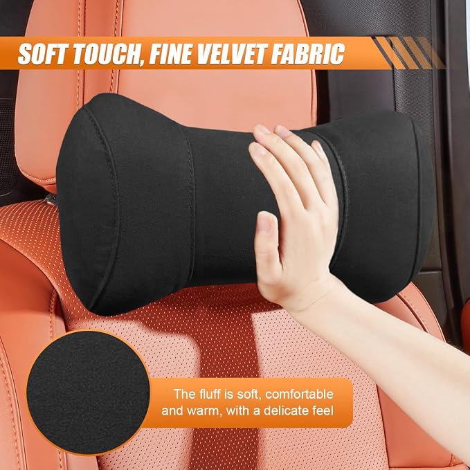 Car Headrest Pillow for Driving - Memory Foam Soft Automotive Neck Support Pillow Cushion with Adjustable Strap - Comfortable Car Seat Headrest Pillow for Neck Pain Pressure Relief (Black)