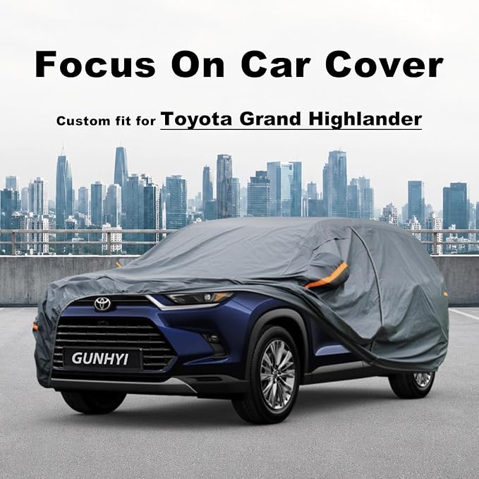GUNHYI Premium Car Cover Custom Fit Toyota Grand Highlander, 16 Layers Heavy Duty Car Cover Waterproof All Weather with Zipper Door for Sun Rain Snow Dust Uv Protection