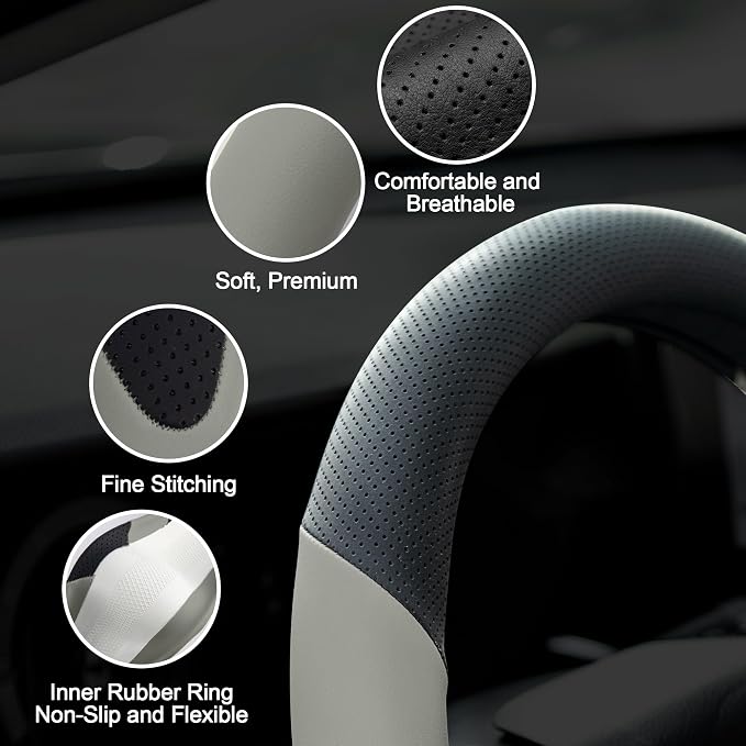 West Llama Customized Auto Car Steering Wheel Cover for Toyota Camry 2006-2025 2026 SE XSE Hybrid LE XLE 2006-2026, Microfiber Leather, 14.5-15inch, Black + Gray