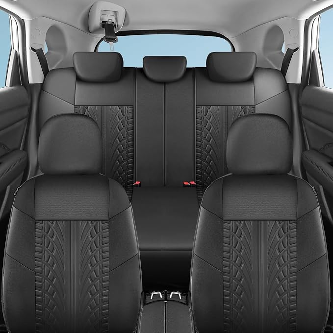 HChengkikz Premium Cloth Seat Covers, Washable Car Seat Cover Full Sets, Elastic Fabric, Airbag Compatible,Breathable All Season Comfort Seat Cover for Most Cars,Trucks,SUVs(Full Set,Black 815) | Breathable, Airbag compatible, Easy to Install, Universa...