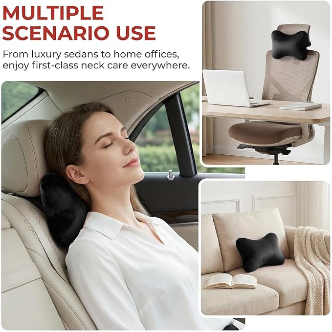 2PCS Car Neck Pillow, Soft Comfortable Vehicle Seat Neck Support Pillow Cushion for Relief Driving Fatigue, Breathable Auto Interior Headrest Neck Rest Pad, Universal for Vehicles (Black)