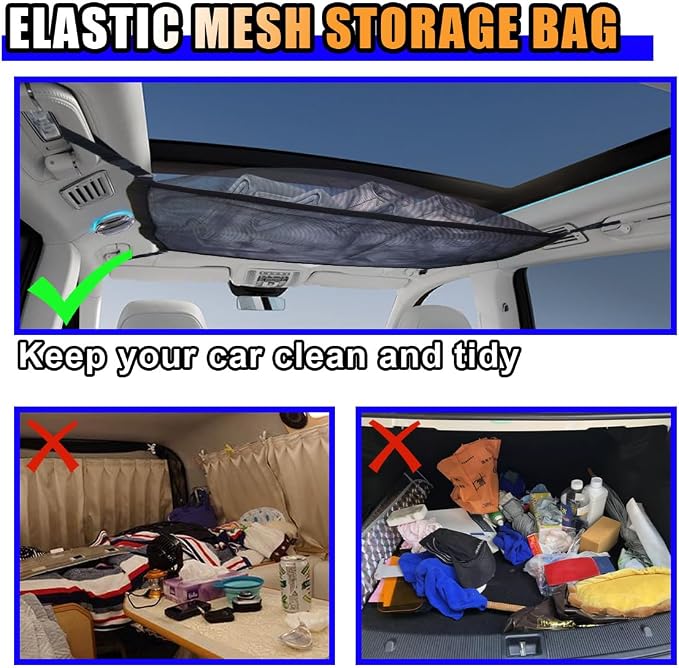 Car Ceiling Cargo Net for SUV - 29.3'' x 22.4'' Double-Layer Roof Cargo Net Organizer Car Ceiling Storage Net - Mesh Car Roof Storage Organizer for Long Road Trip Car Camping Essentials (Double-Layer)