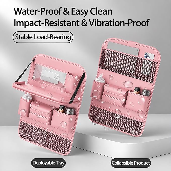 Car Seat Organizers,Multi-functional Back Seat Protectors, Storage Pouches, and Tray Holders for Cars, Kids, Seat Back and Rear Seats,Pink 1 Pcs