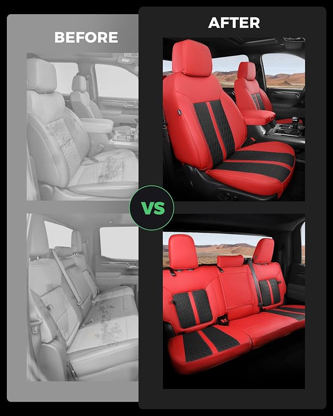 Custom Fit Seat Covers for 2019-2026 Sierra/Silverado 1500 CrewCab | Fits 2500/3500HD 2020-2026, with Rear Armrest/Seatback Storage, Faux leather, Waterproof, Scratch-resistant, Easy-clean