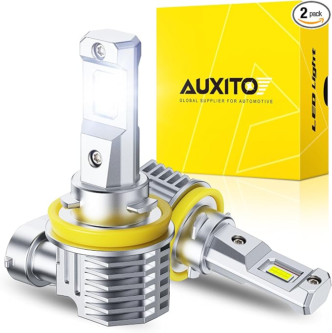 AUXITO H11 LED Fog Lights, 1000% Brighter 6500K White, 1:1 Mini Size No Adapter Needed, 3 Min Quick Install, No Flicker, 99% Compatibility, Pack of 2