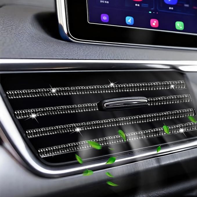 NBTEPEM Bling Car Air Conditioner Decoration Strip for Vent Outlet, 10 PCS Universal Rhinestone Car Vent Outlet Trim Decorations, Bling Interior Accessories for Women and Girls (Black)