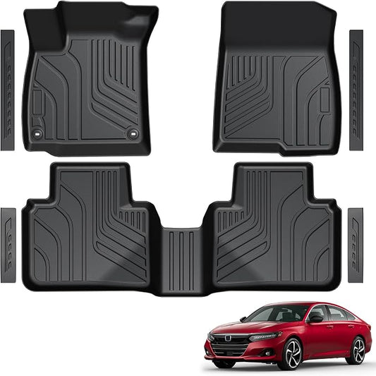 Floor Mats for 2018-2022 Honda Accord (Gas & Hybrid Models), TPE All Weather Durable Floor Liners Door Sill Guards for Honda Accord Accessories