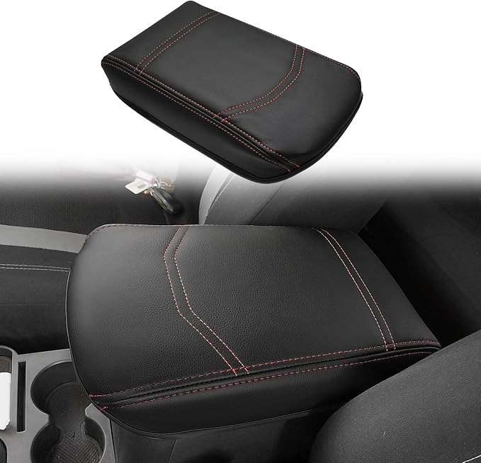 Muslogy Center Console Armrest Cover Fit for Ford Maverick 2022-2025 2026 Accessories, Comfort Armrest Pad Console Lid Cushion Vegan Leather Regular Thick (Black)