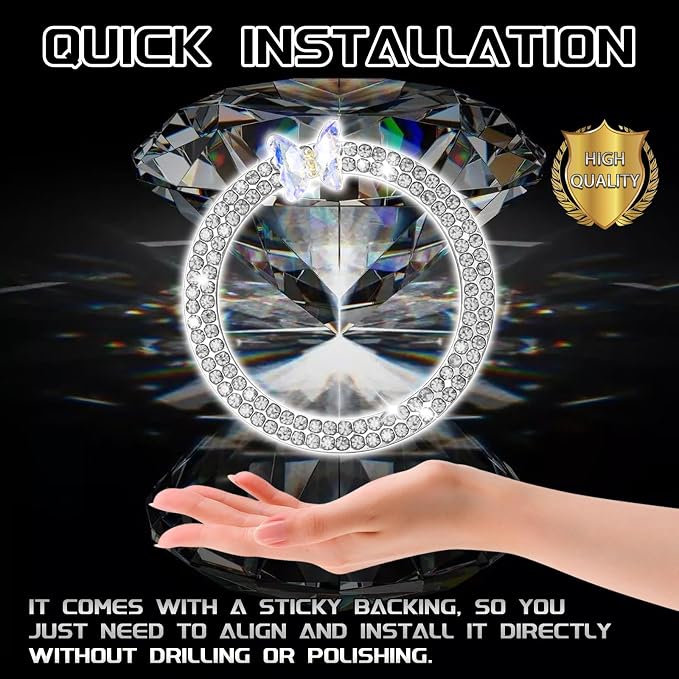 Bling Car Push Start Button Accessories for Women, Sparkling Butterfly Rhinestone Car Engine Push to Start Button Cover Decoration Ring Emblem, Car Interior Decoration Accessories (White)