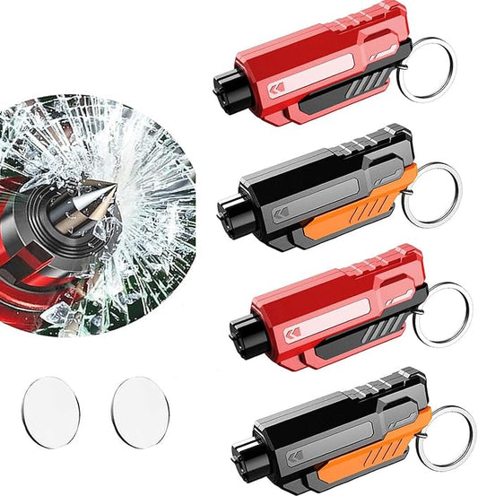 4Pack Upgrade Car Window Breaker Seatbelt Cutter Keychain, Portable Car Emergency Escape Tool, Safe HammerGlass Breaker Under Water (Red+Red+Orange+Orange)