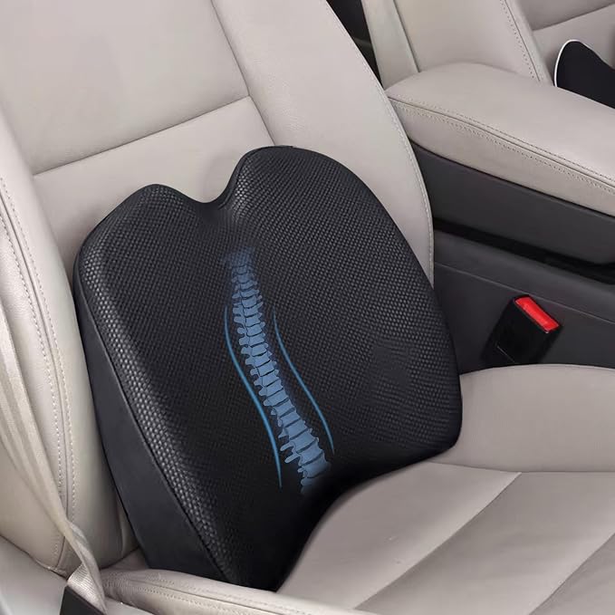 Super Soft Lumbar Support Pillow for Car, 100% Memory Foam Lumbar Pillow | Back Support Pillow with Breathable Removable Cover, Ergonomic Design - Posture Corrector Pillow for Back Pain Relief(Black)
