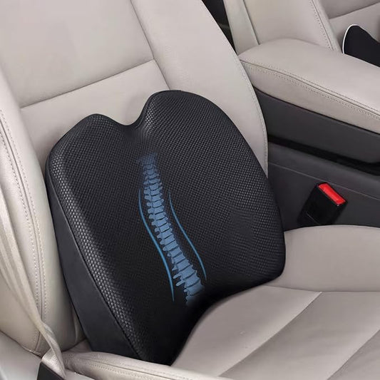 Super Soft Lumbar Support Pillow for Car, 100% Memory Foam Lumbar Pillow | Back Support Pillow with Breathable Removable Cover, Ergonomic Design - Posture Corrector Pillow for Back Pain Relief(Black)