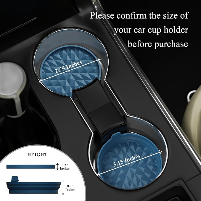Car Coasters Silicone [4 Pack] 2.75in Universal Mats Non-Slip, Embedded Car Interior Accessories, Car Cup Holders Insert Coasters Decor，Dark Blue