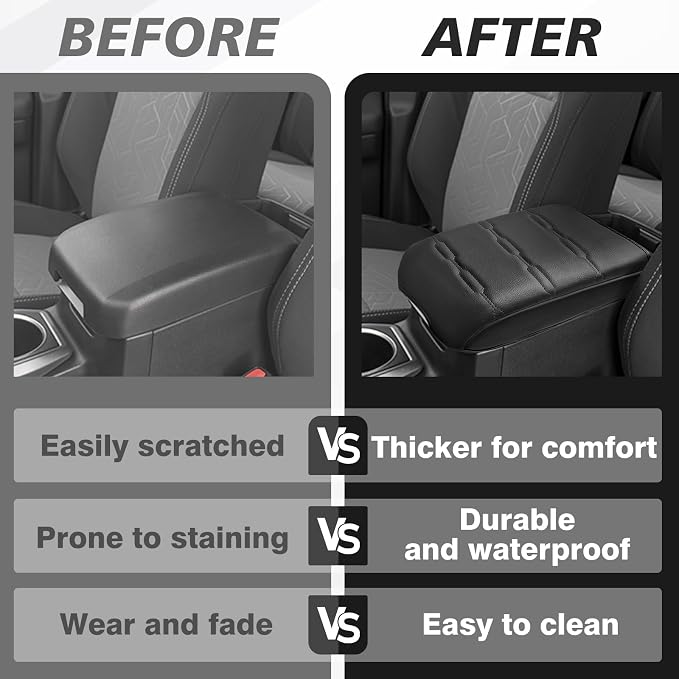 Muslogy Center Console Armrest Cover Fit for Toyota Tacoma 2016-2023 Accessories, Comfort Armrest Pad Console Lid Cushion Vegan Leather Regular Thick