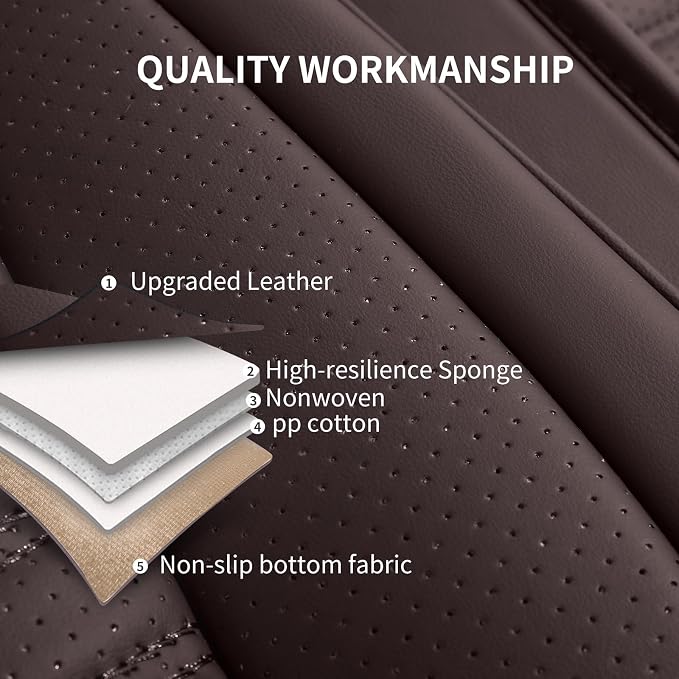 HChengkikz Nappa Leather Car Seat Covers Full Set, Brown Car seat Protector 5 Seats, Waterproof Car Seat Cushion, Universal Automotive Seat Covers Fit for SUV Truck Pick-up Sedan, Front and Rear | Easy Maintenance, Airbag Compatible, Universal Fit For ...