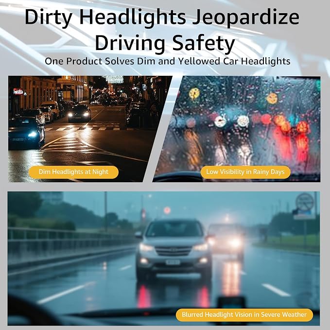 Headlight Restoration Kit, Ceramic Headlight Cleaner and Restorer Kit 2-Step Wipes, Removes Yellowing, Oxidation & Cloudiness, Restores Clarity Brings Headlights Back to Like New Condition,（2 Pack）