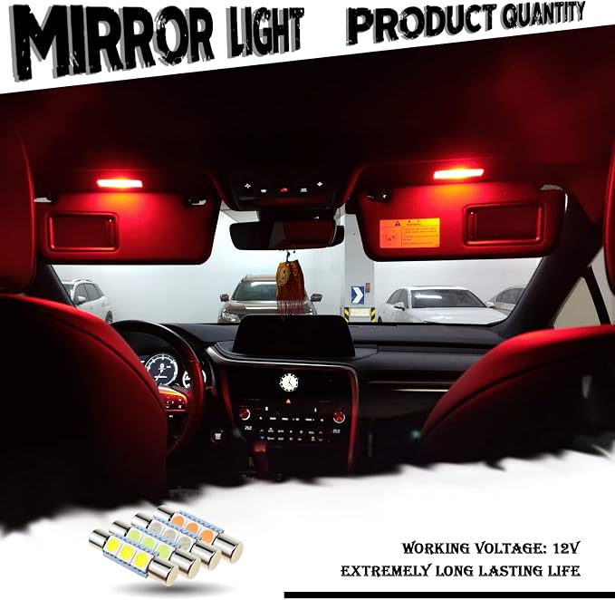 iBrightstar 6614F LED Bulbs, 29mm 6612F Super Bright Car Visor Vanity Mirror Led Bulbs for Vanity Mirror Lights and Sun Visor Lights, Red