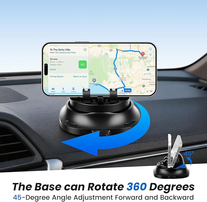 Car Phone Holder Dashboard Phone Mount for Car 360 Degree Rotation Silicone Non-Slip for Various Dashboards,Adjustable Spring Clip Desk Phone Stand Compatible with All Smartphones