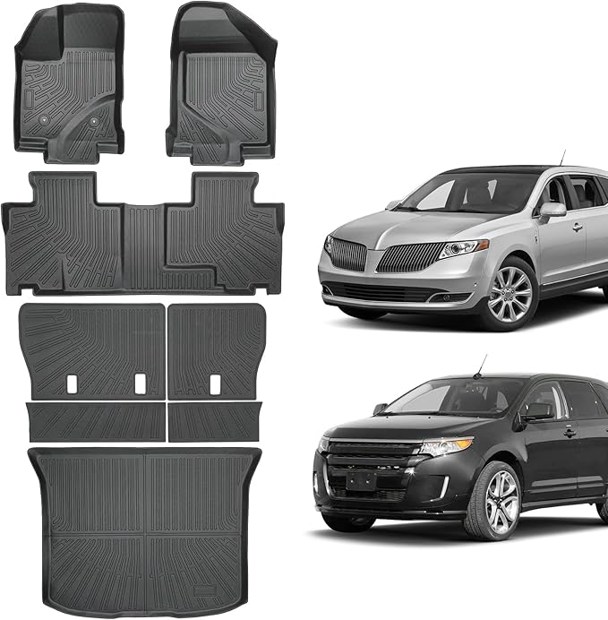 Floor Mats for Ford Edge 2007-2014 & Lincoln MKX 2007-2015 | Custom Fit Heavy Duty TPE All Weather Protection, Waterproof Non-Slip Black (Two-Row Floor Mats & Cargo Liner & Seatback Mat)