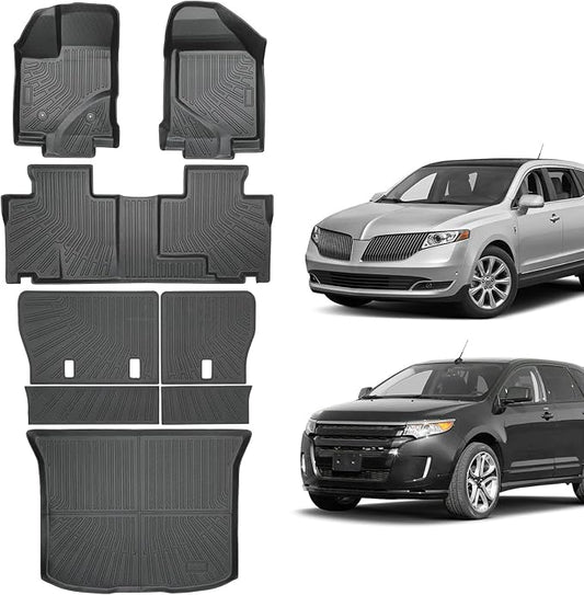Floor Mats for Ford Edge 2007-2014 & Lincoln MKX 2007-2015 | Custom Fit Heavy Duty TPE All Weather Protection, Waterproof Non-Slip Black (Two-Row Floor Mats & Cargo Liner & Seatback Mat)