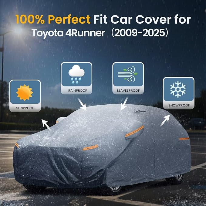 Waterproof Toyota 4Runner(2002-2026) Car Cover with Breathable Vents, [Upgrade] Premium Covers with Cotton Liner and Zipper Door, Sun Rain Snow Dust Uv Protection.(Gift with Towel)