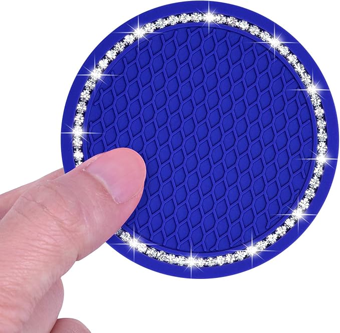 Bling Car Coasters, Wisdompro 4 Pack PVC Car Cup Holder Insert Coaster - Anti Slip Universal Vehicle Interior Accessories Crystal Glitter Cup Mats for Women and Men (2.75" Diameter, Blue)