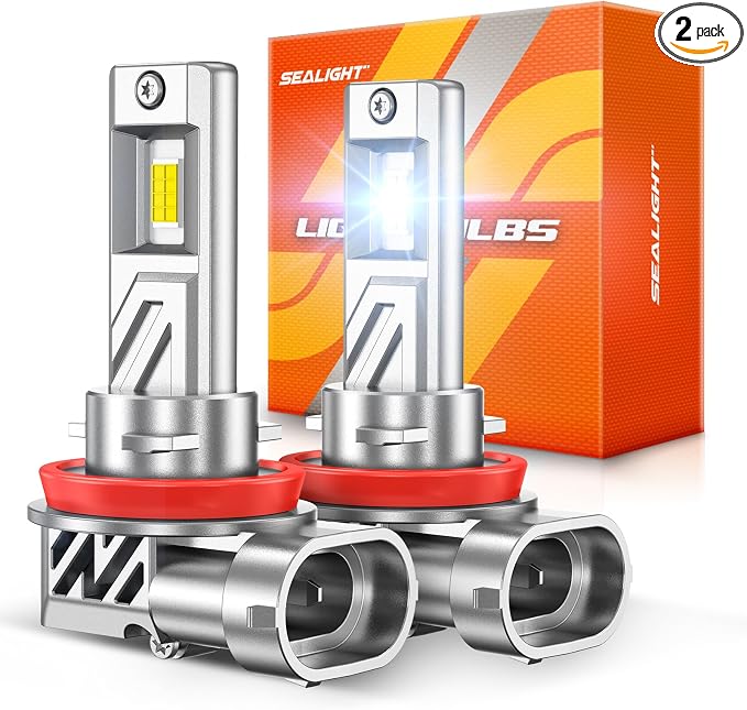 SEALIGHT H11/H8/H9 LED Bulb, 88000LM Brighest H9/H8 Light Lamp, 9X 6500K White Output Canbus Ready, IP68 Waterproof and 80000Hrs Long Lifespan, 3Min Installation, Pack of 2