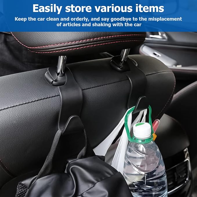 8sanlione Car Back Seat Headrest Hooks, 4PCS Vehicle Backseat Storage Organizer Hanger, Multifunctional Auto Headrest Hidden Hook Universal for Handbag Purse Backpacks Bags and Groceries (White)