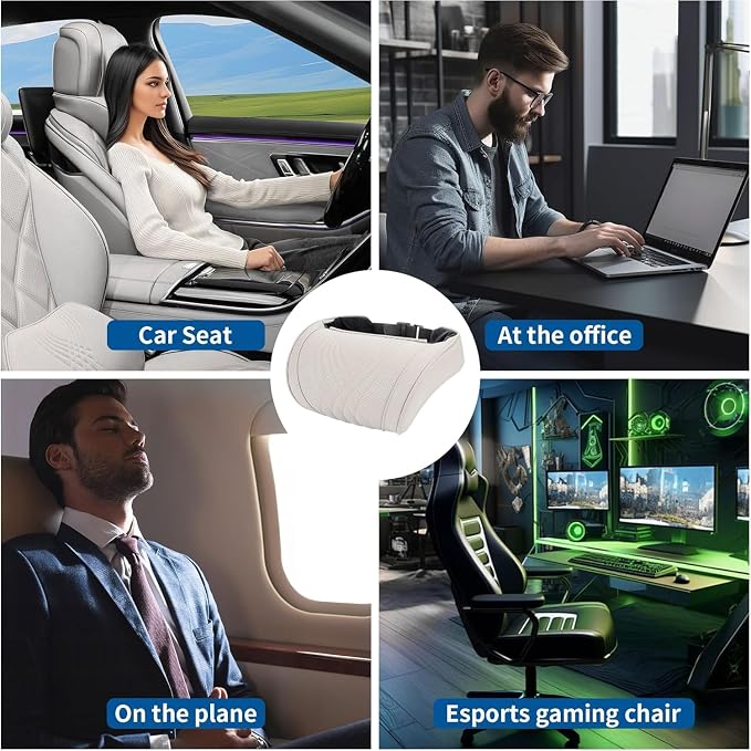 Car Neck Pillow for Driving Memory Foam Headrest Nappa Leather Head Rest for Most Cars SUV Home Office Traveling