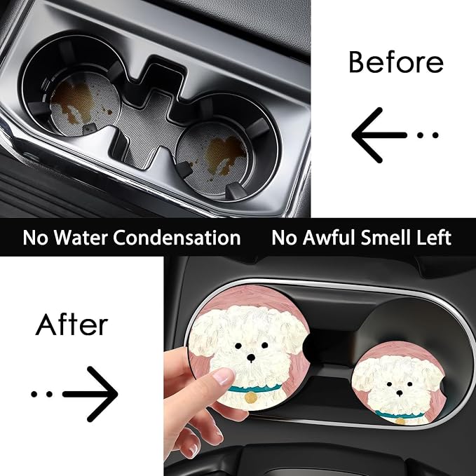 2PCS Cat Car Cup Holder Coasters Universal Anti-Slip Rubber Mat | Black and White Cat Auto Accessories Decor,2.75" Car Coasters for Cup Holders with Finger Slot,Cats Mom Gifts for Women Men