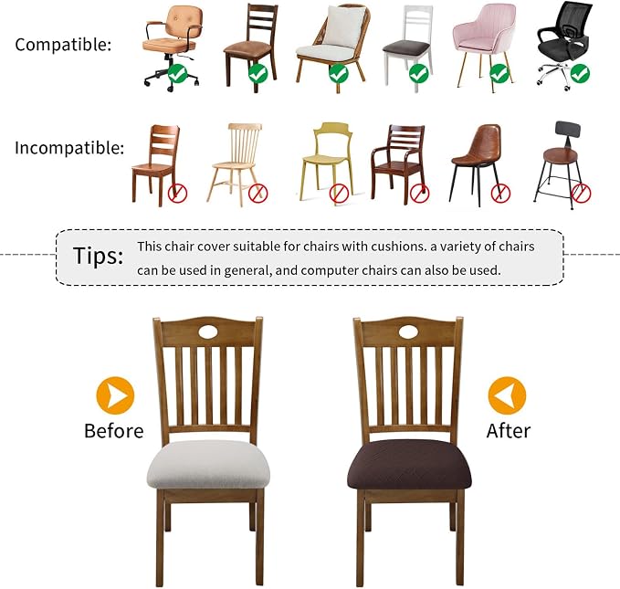 Fuloon Stretch Chair Seat Covers 4 PCS, Removable Washable Dining Chair Covers Anti-Dust Dining Room Seat Cushion Slipcovers (4, Chocolate)