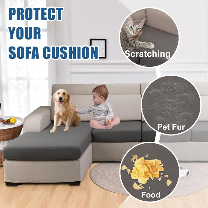 Waterproof Patio Stretch Couch Cushion Covers, Outdoor Cushion Cover Replacement Sectional Sofa Protector, Furniture Slipcovers for Pets, Washable (Chair Cushion, Grey)