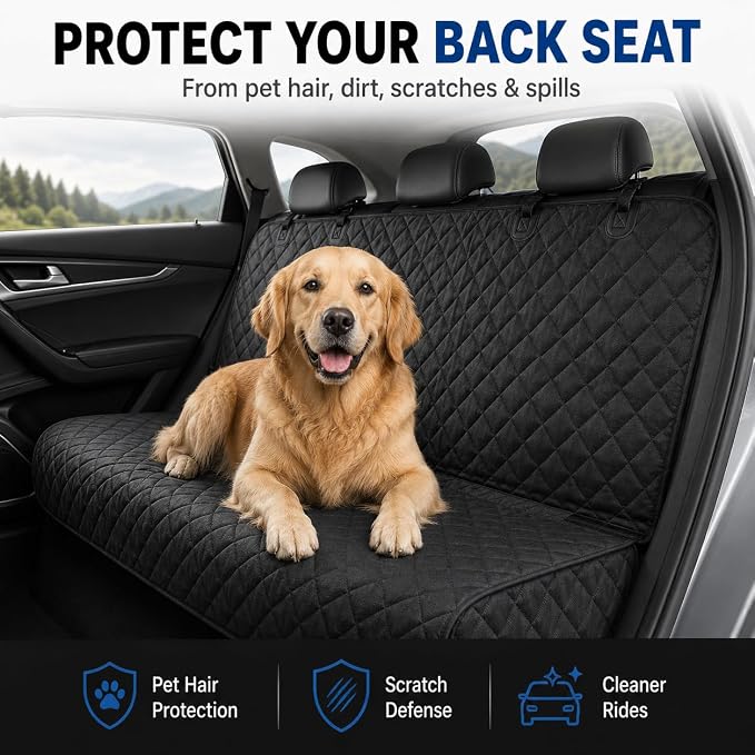 Dog Car Seat Cover & Protector, Pet Back Seat Cover for Cars & SUVs, 56" | Waterproof rear seat cover for dogs, kids & baby boys; fits midsize SUVs & small trucks and protects seats from fur & spills.