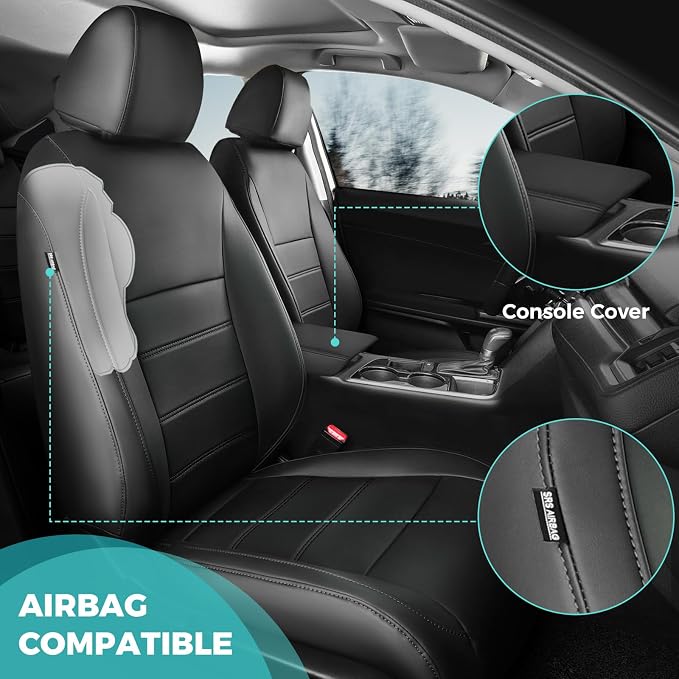 Seat Covers for Honda Civic Sedan Sport 2022 2023 2024 & LX 2022-2026, Custom Faux Leather Car Seats Cover Full Set Waterproof - Black (Solid Rear Seatback - NO Rear Armrest)