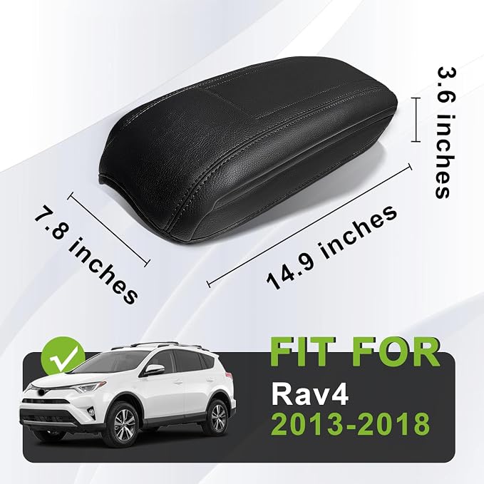 Muslogy Center Console Armrest Cover Fit for Toyota RAV4 2013-2018 Accessories, Comfort Armrest Pad Console Lid Cushion Vegan Leather 1-Inch Extra Thick