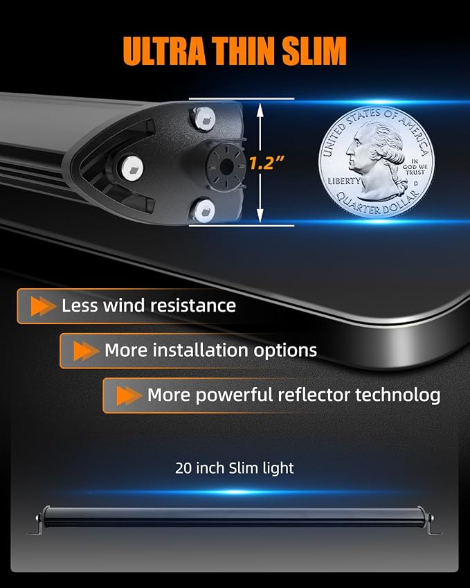 CO LIGHT 20 Inch LED Light Bar Slim Single Row | Off Road Driving Light Spot Flood Combo Beam IP68 Work Light with Adjustable Mount for Wrangler F150 RZR Truck ATV UTV SUV