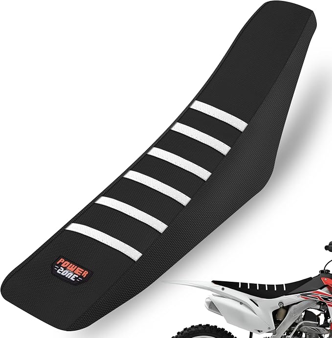 White Stripe Universial Seat Cover for Dirt Bike - Motorcycle Motorcross Enduro Seat Covers (Black)