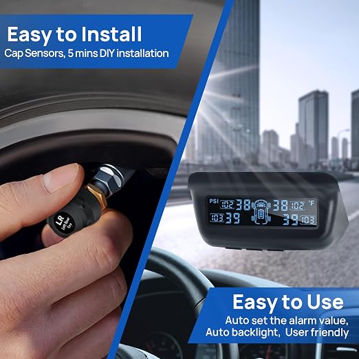 Masoll Tire Pressure Monitoring System, RV/Trailer TPMS with Solar Charging & Auto Calibration, M13 LCD Display tpms 4 sensors (0-99PSI)